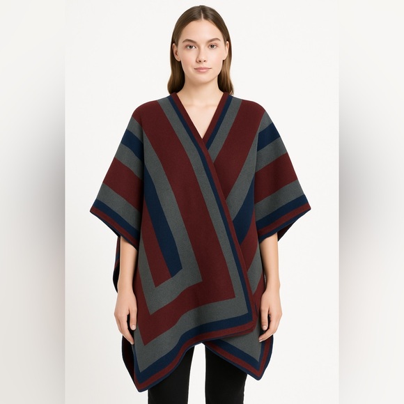 Woolrich Reversible Poncho Cape Wrap One Size Geometric Striped - Picture 1 of 6